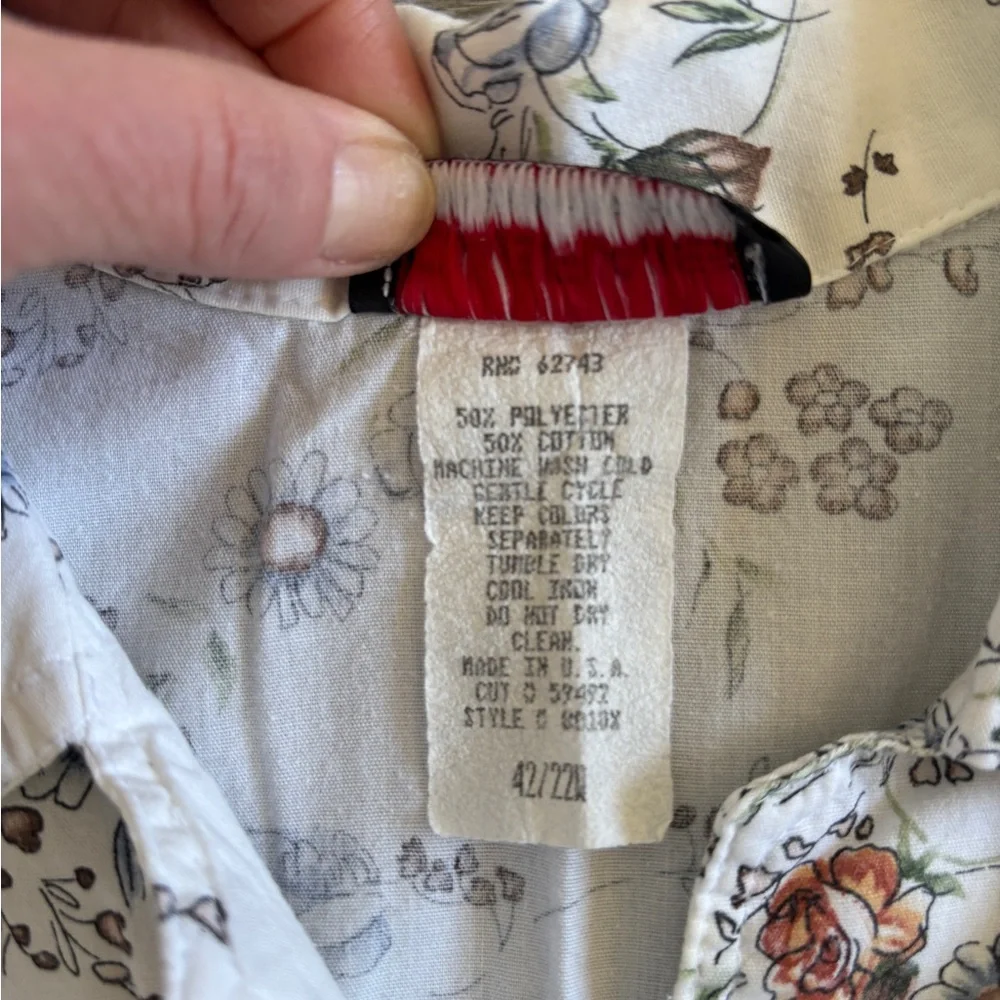 Vintage Cabrais White Blue Orange Floral Collared Button Up Grandmacore Shirt 22 - Picture 5 of 8